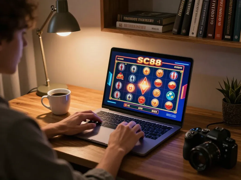Player enjoying engaging SC88 online gaming session with vibrant slots on screen