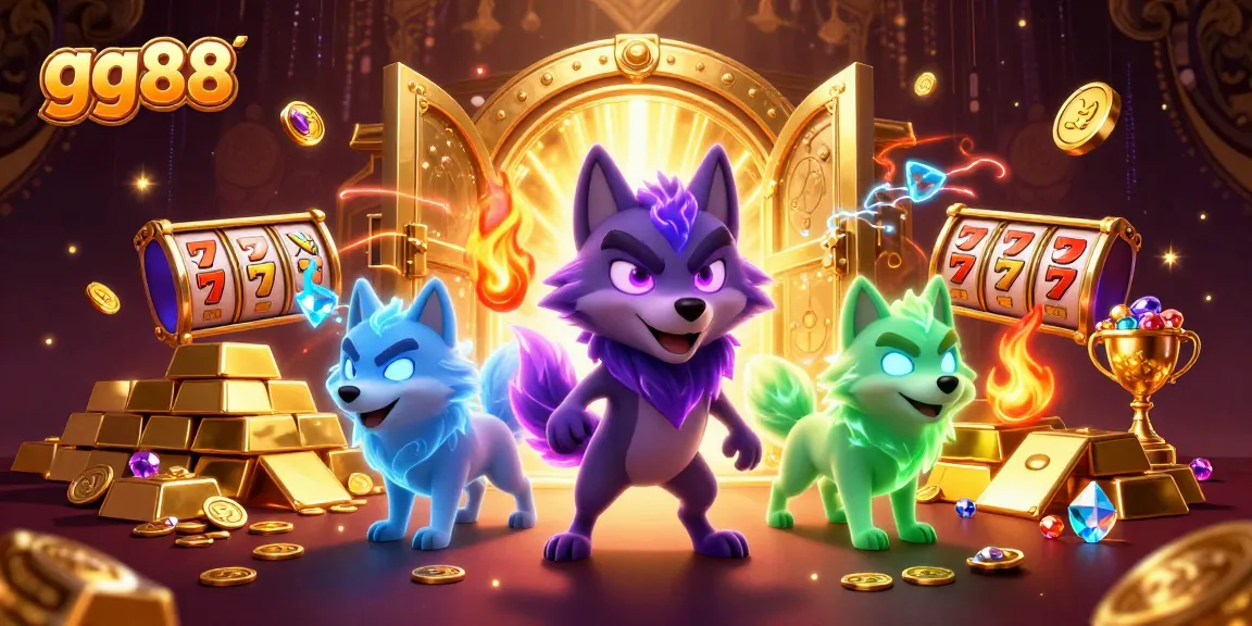 Experience the thrilling world of gg88 with a vibrant 3D casino scene featuring a mystical wolf pack and dynamic game elements.
