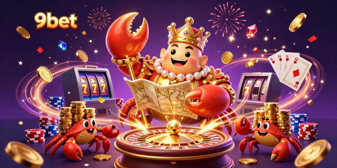 Experience thrilling gaming with 9bet featuring a golden crab emperor and exciting casino elements.