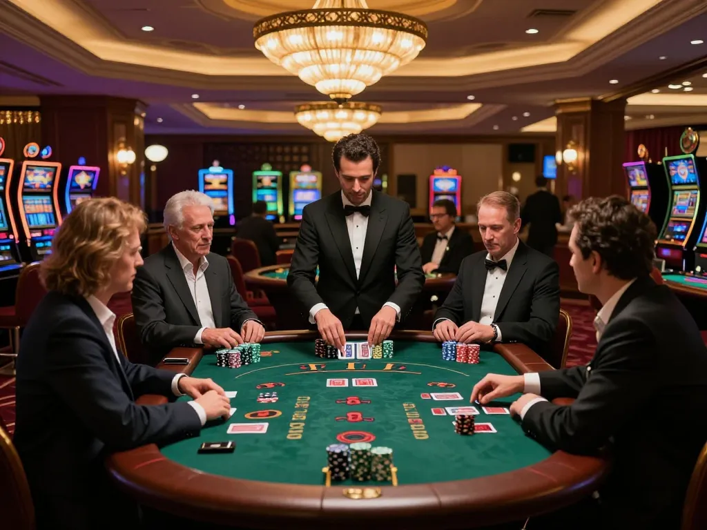 Players engaging intensely at a blackjack table in a casino highlighting 58win1 gaming strategies.