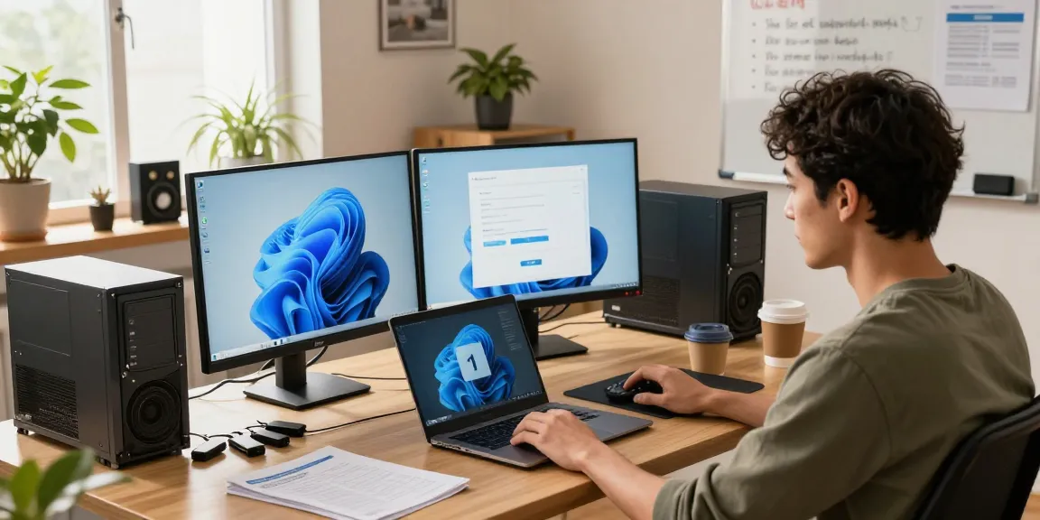 Windows 11 Installation auf älteren PCs in einem modernen Arbeitsumfeld mit Techniker und Installationsgeräten.