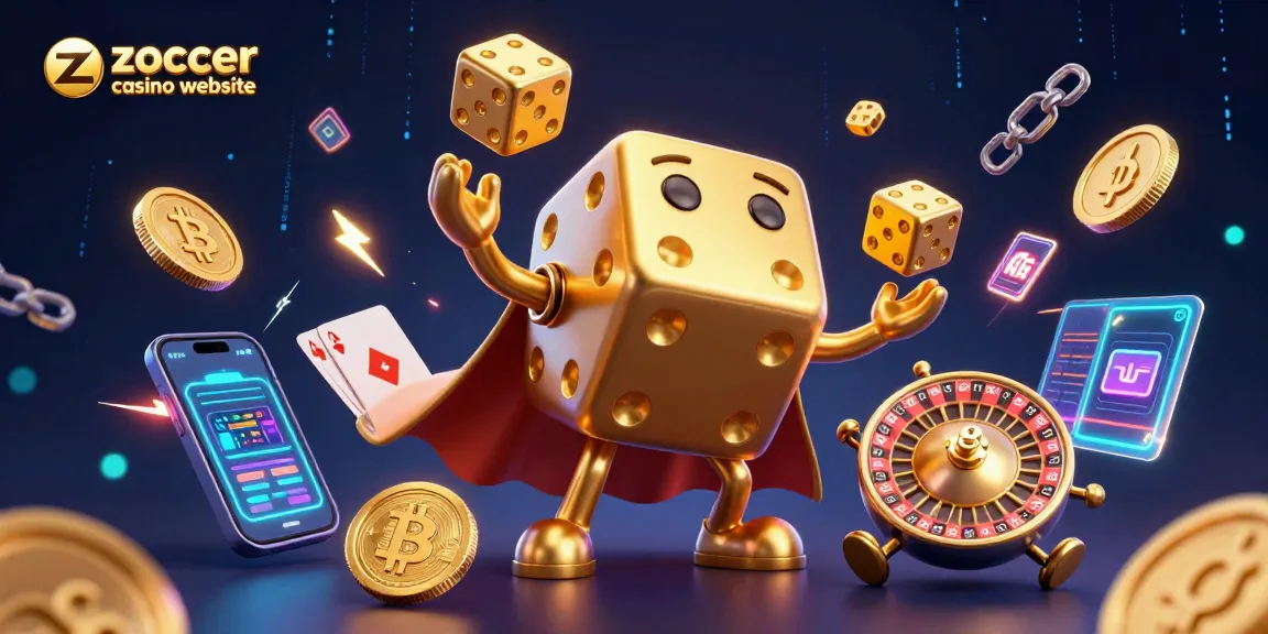 Erleben Sie die Zoccer-Casino-Website mit goldenen Würfeln und kryptografischen Elementen.
