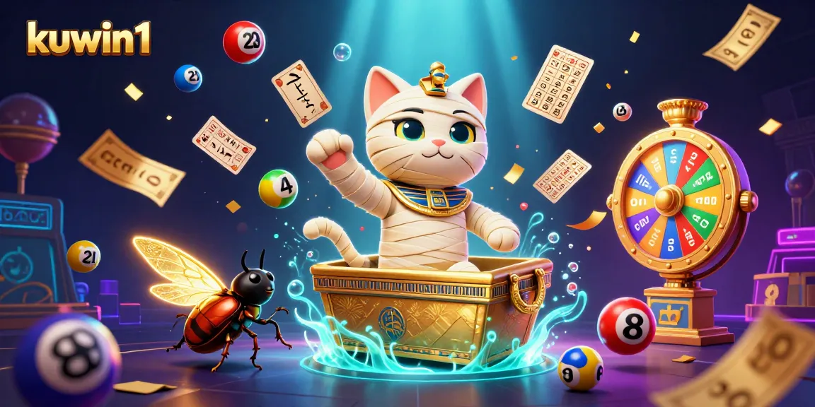 Experience excitement with kuwin1 as a mummy cat emerges in a vibrant casino scene.