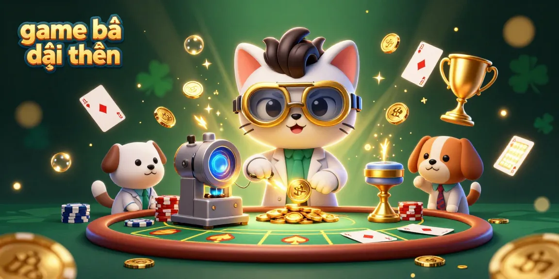Experience the excitement of game bài đổi thưởng with a whimsical 3D cartoon scene featuring dynamic casino elements.