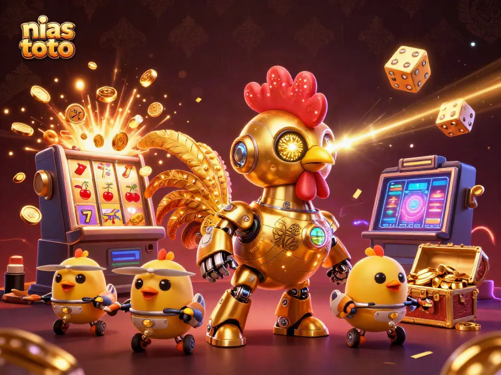 Menangkan hadiah besar di nias toto dengan robot ayam emas futuristik yang terbang di dunia kasino.