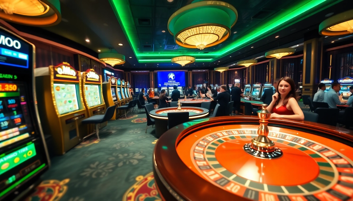 Experience the thrill of MMOO with players engaging at lively casino tables, chips, and cards.