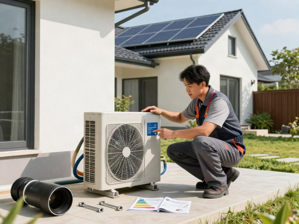 Installation einer Wärmepumpe mit Fokus auf die Kosten und Energieeffizienz für moderne Familienhäuser