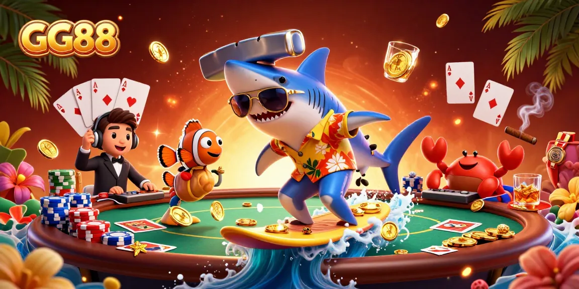 Experience thrilling gameplay at GG88 with a festive 3D illustration showcasing vibrant casino elements.