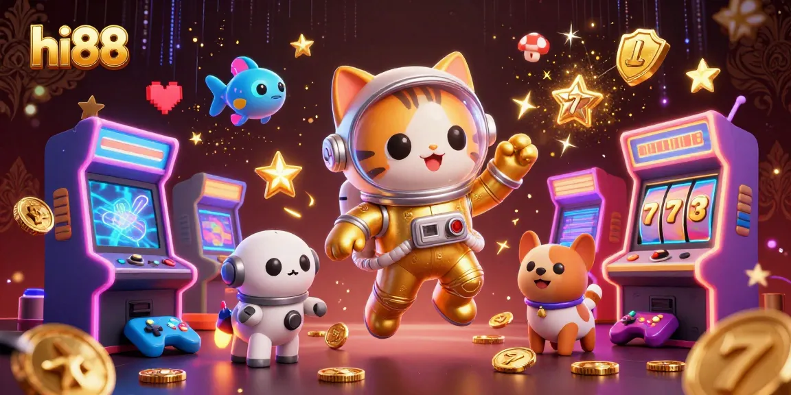 Experience the excitement of hi88 with a vibrant 3D casino scene featuring a space astronaut cat.