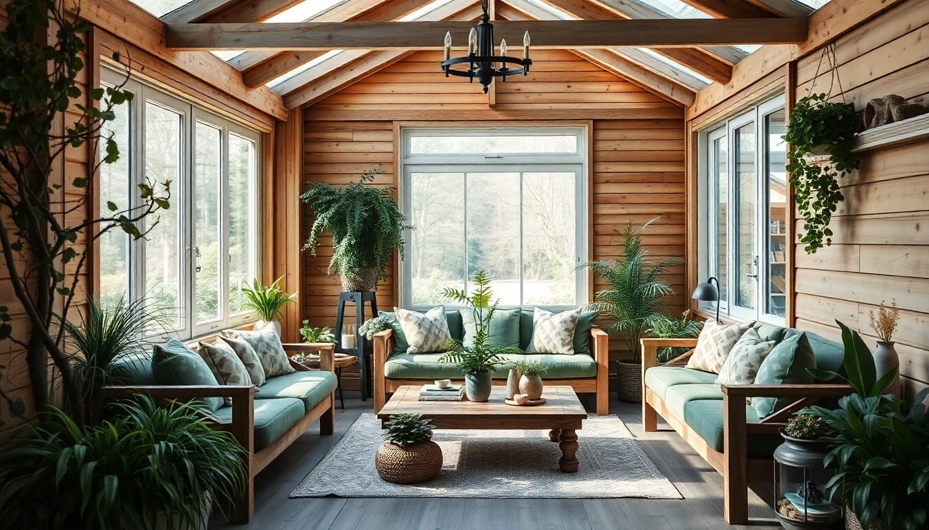 Wintergarten Anbau Wohnzimmer mit gemütlicher Sitzecke und großen Fenstern, die Tageslicht einlassen.
