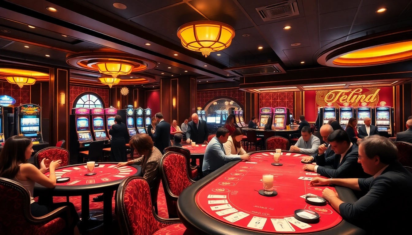 A magyar casino színes és elegáns belsőtere, ahol játékosok élvezik a játékot.
