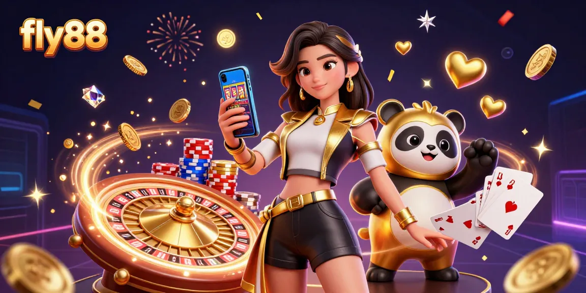 Experience thrilling action with fly88 in this vibrant casino scene featuring slots and jackpots.