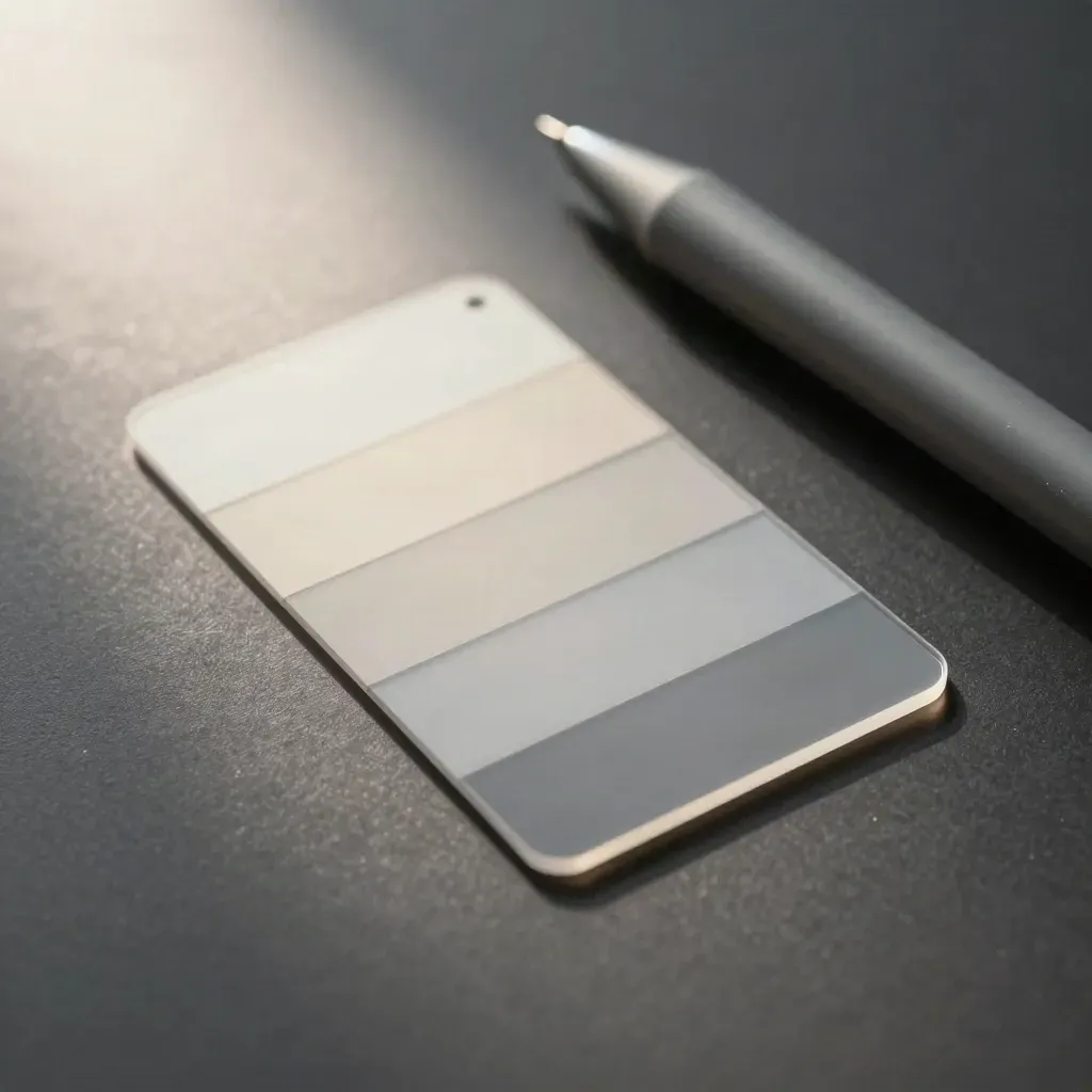 Makro von Tablet-Stift, Farbfächer und Acetat-Vorlagen auf dunkler Oberfläche