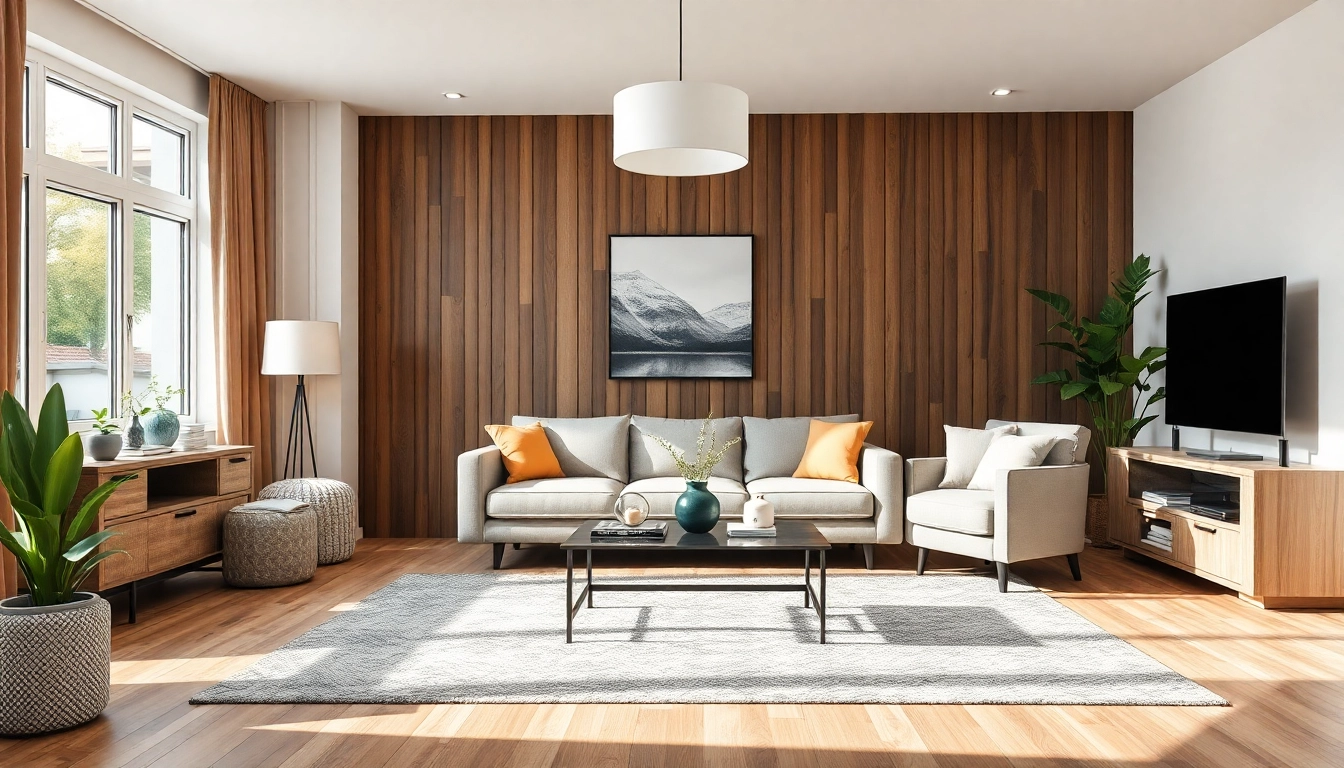 Harmonische Raumgestaltung im Wohnzimmer mit warmem Licht und modernen Möbeln.