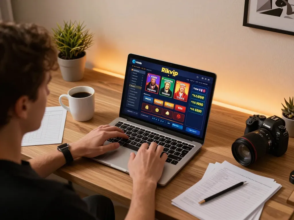 Player engaging in casino games on Rikvip from a cozy home setup.