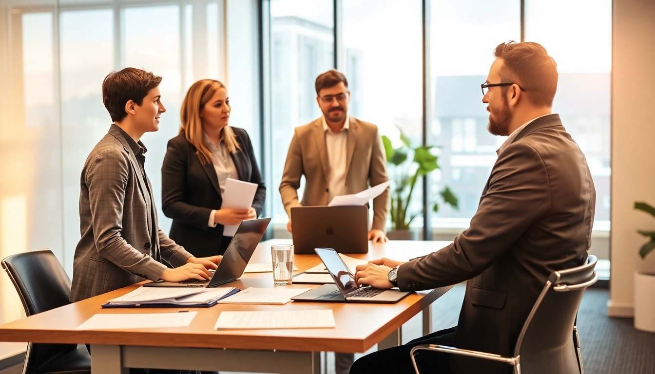 Beratungsmeeting zur unternehmensberatung altenpflege mit professionellen Beratern und Klienten in modernem Büro.
