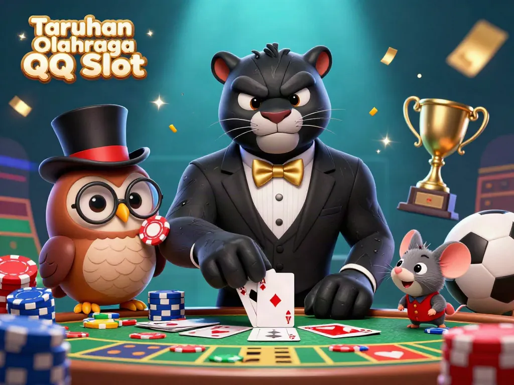 Engage in sports betting action with Taruhan Olahraga QQ Slot featuring animated characters and vibrant betting elements.