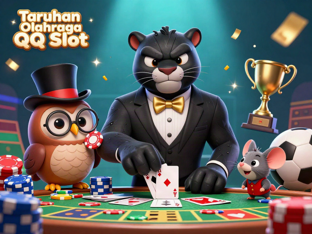 Engage in sports betting action with Taruhan Olahraga QQ Slot featuring animated characters and vibrant betting elements.