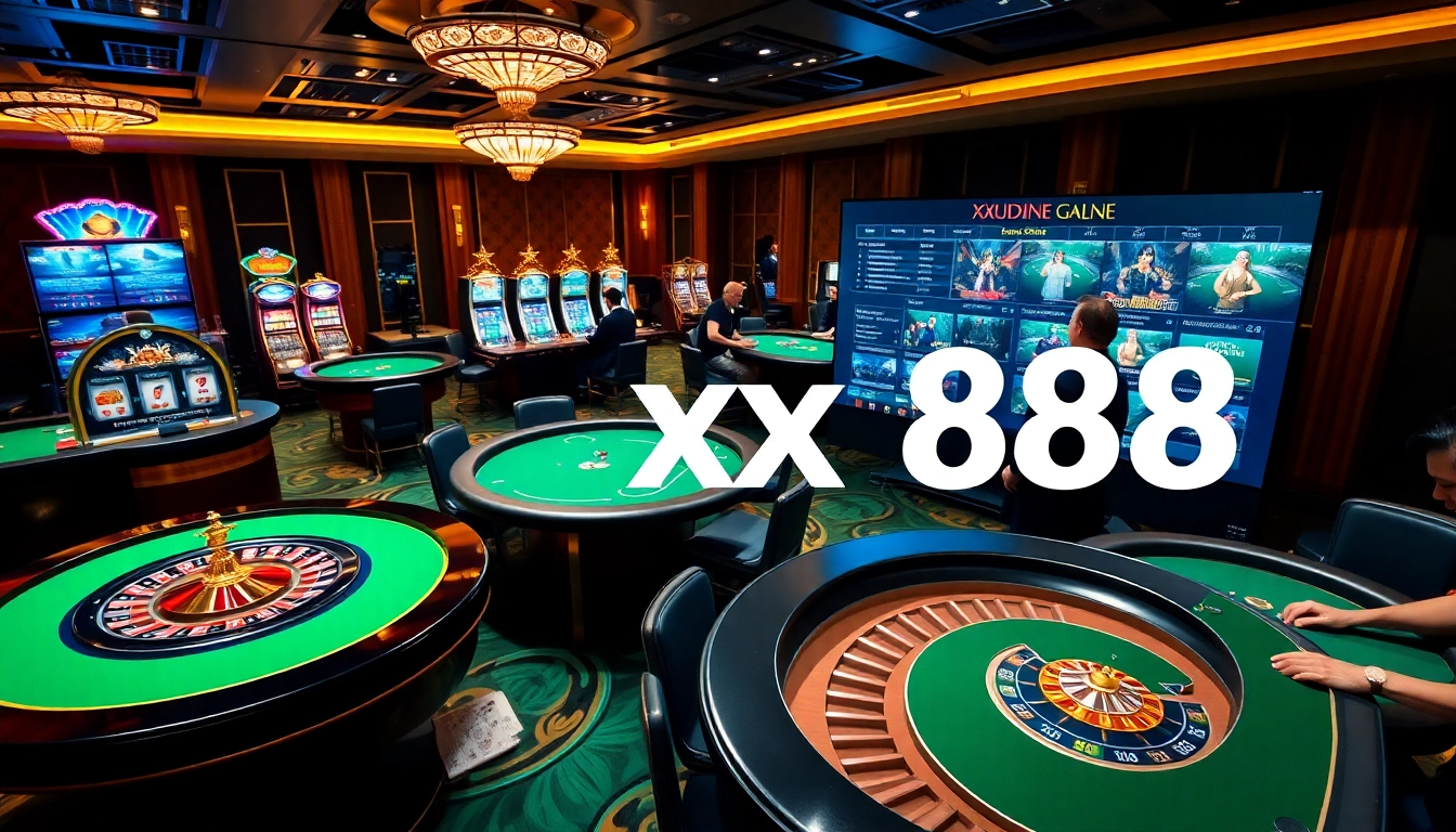 Experience sophisticated gaming at XX 88, featuring casino tables and vibrant slot machines.