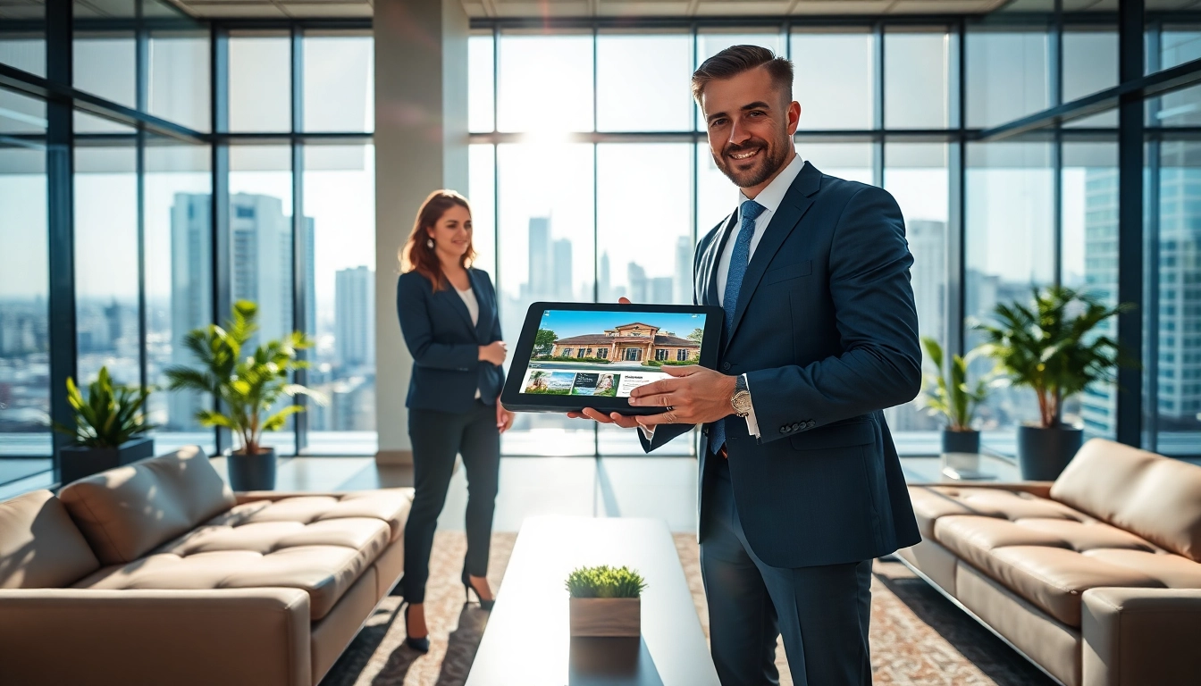 Immobilienmakler Frankfurt Ginnheim präsentiert Immobilien in einem modernen Büro.