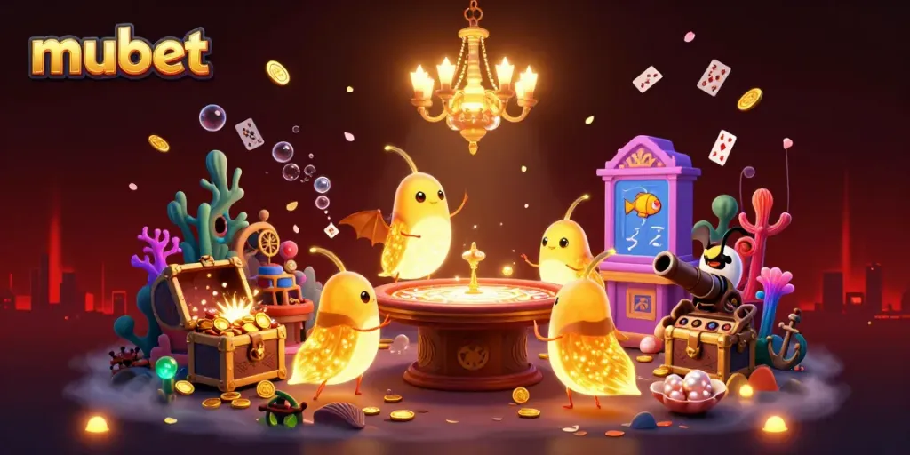 Play casino games at Mubet with glowworms lighting the way in a vibrant underwater scene.