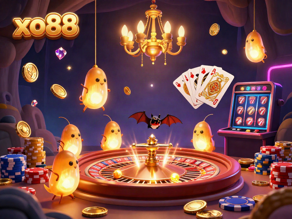 Experience the excitement of xo88 with glowworms lighting a vibrant casino scene filled with dazzling games and rewards.
