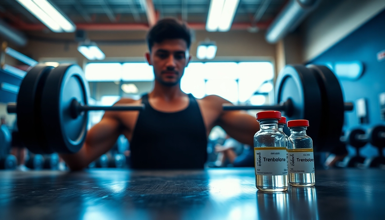 Beim trenbolon kaufen in einem Fitnessstudio mit einem Sportler, der Gewichte hebt.