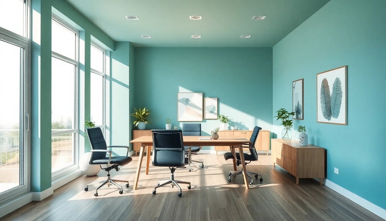 Elegantes Büromöbel-Design zeigt ergonomische Bürostühle und einen modernen Schreibtisch in einem hellen Büro.