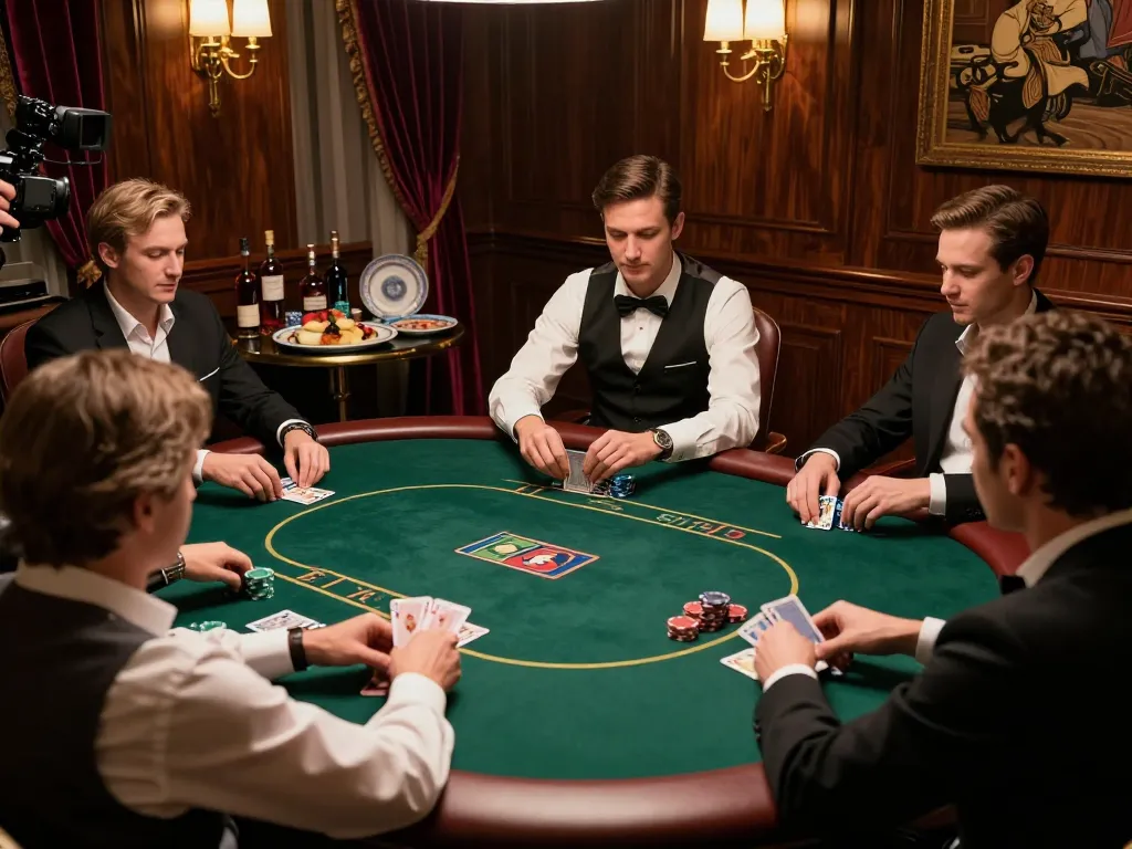 79king poker night with intense players strategizing their moves at a lavish table