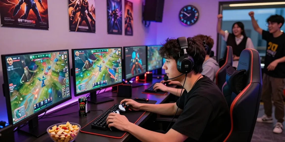 Engaged gamer at rokok88 focused on gameplay with vibrant LED lights.