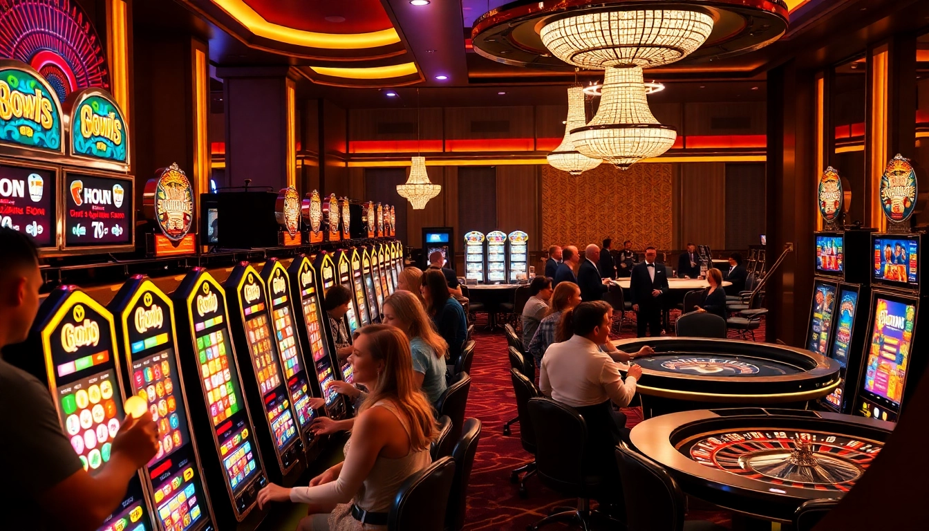 Experience the excitement at slot365 with vibrant slot machines and players in action.