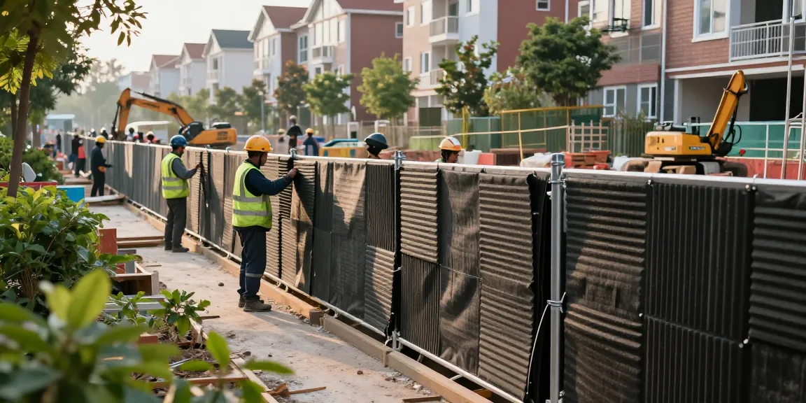 Schallschutz Bauzaun für Wohngebiet Baustelle mit Schallschutzmatten auf einer Baustelle in der Stadt