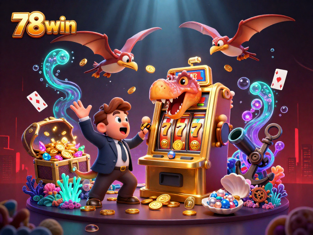 Experience the excitement of 78win as animations bring slot machines and golden wins to life.