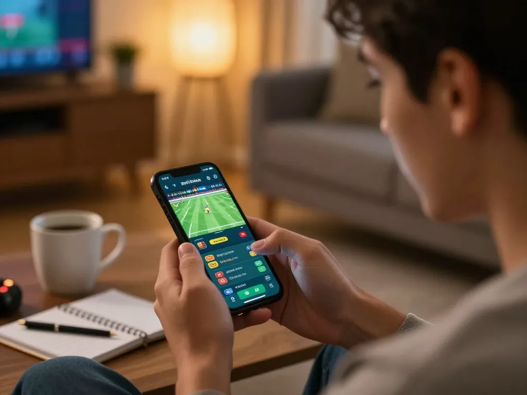 Engaging user betting on sports via smartphone in cozy setting, o8net3 included