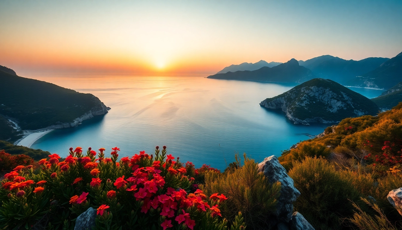 Prekrasna scena Crna Gora s planinama i plavim morem na horizontu.