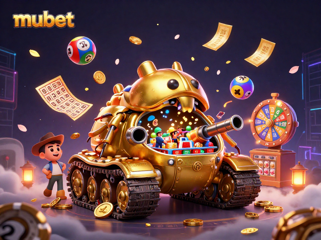 Mubet patrons enjoy exciting games in a golden beetle tank casino loaded with colorful lottery balls.