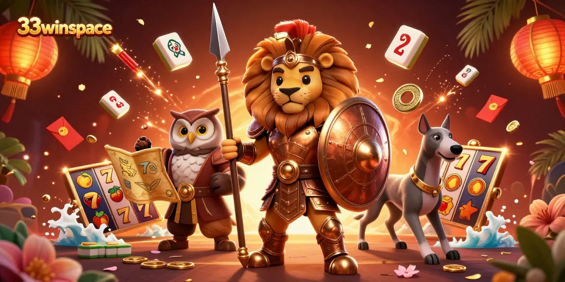 Play exciting games at 33winspace with a dynamic casino-themed scene featuring engaging characters and rich elements.