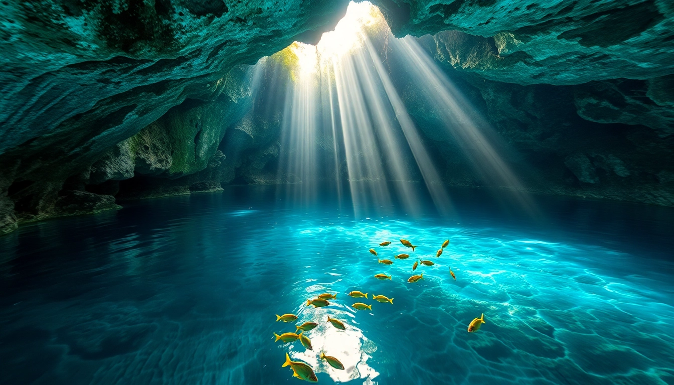 Tauchen Cenotes: Atemberaubende Unterwasserlandschaft mit kristallklarem Wasser und faszinierenden Kalksteinformationen.