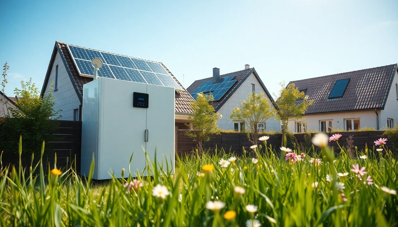 PV-Stromspeicher kaufen: Moderner Batteriespeicher in einem sonnigen, umweltfreundlichen Garten für nachhaltige Energie.