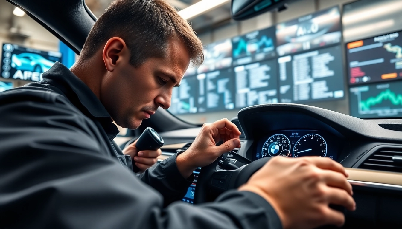 BMW Codierer analysiert Fahrzeugdateien in einem modernen Workshop mit hochentwickelter Technologie.