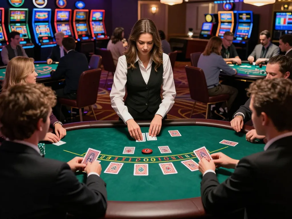 Players enjoy an engaging blackjack game at nhà cái lv88, showcasing strategic gameplay and vibrant casino atmosphere.