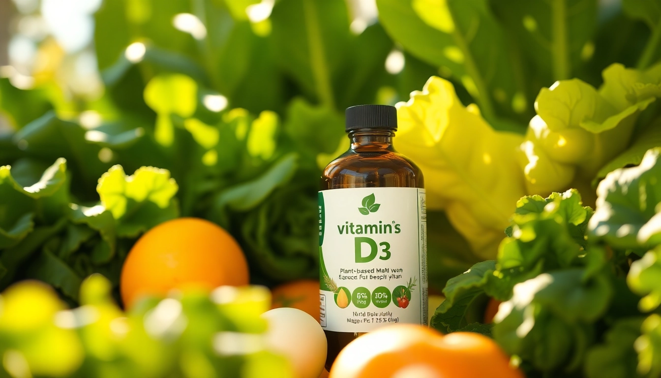 Veganes Vitamin D3 in einem natürlichen Umfeld mit frischen Pflanzen und gesundem Licht.