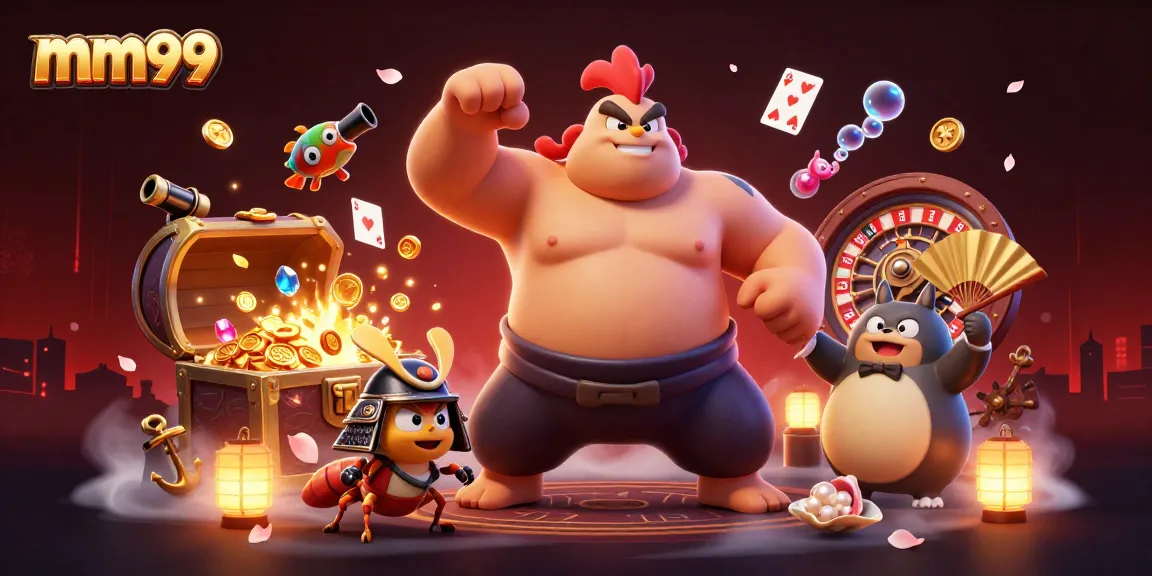 Experience the thrilling atmosphere of mm99 with a dynamic casino scene featuring unique characters and elements.
