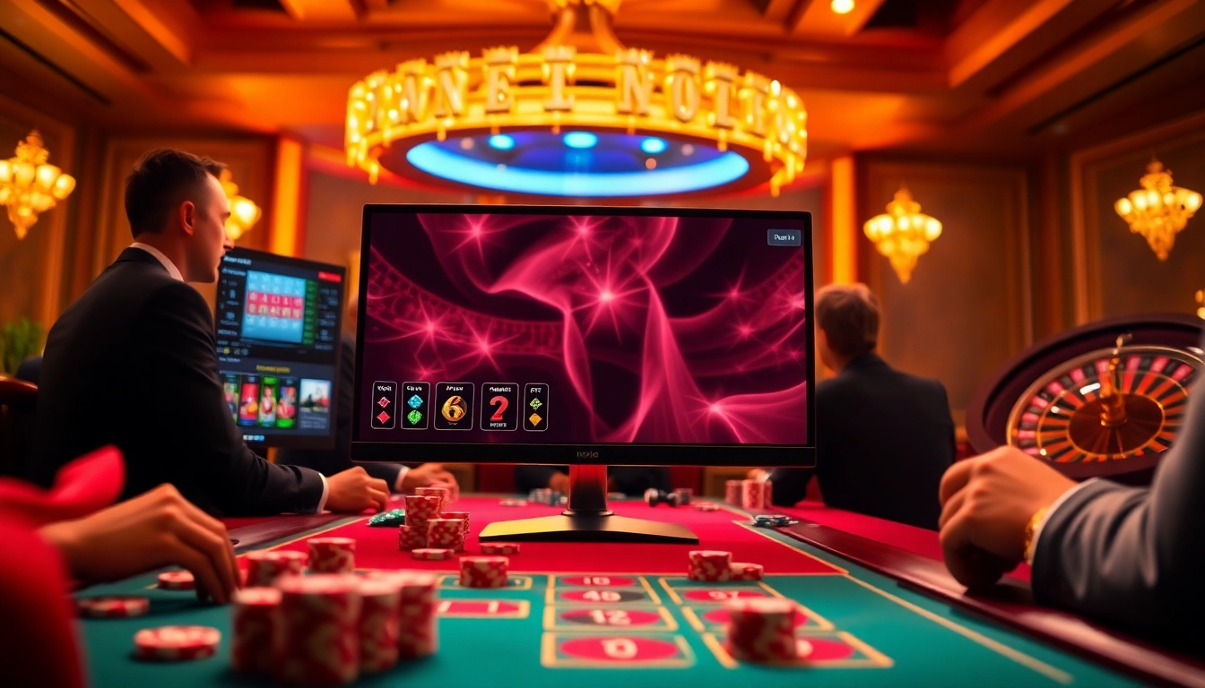 Nohu đăng nhập on an elegant casino table with poker chips and a spinning roulette wheel