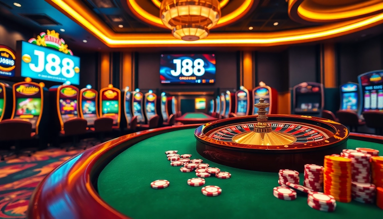 Experience the thrill of J88 casino games at a vibrant roulette table.