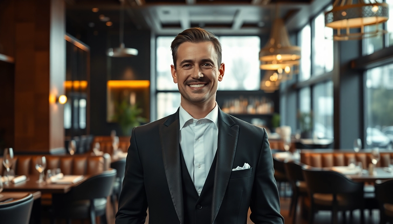 Headhunter Gastronomie im eleganten Restaurant, umgeben von stilvollem Ambiente.