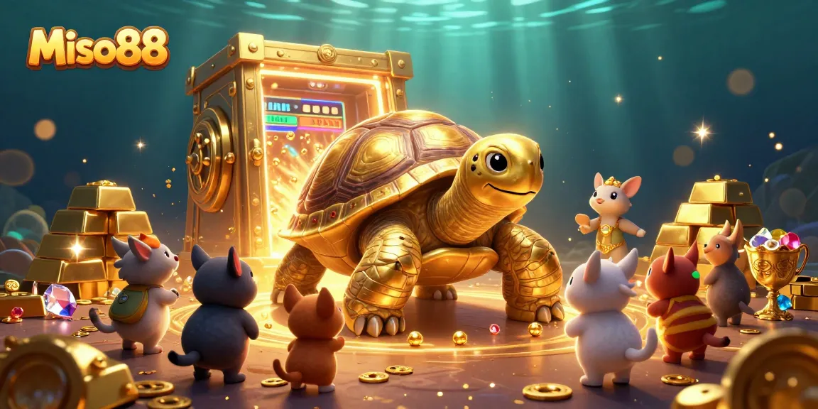Experience Miso88's exciting gaming journey with a fun tortoise and treasure in a casino scene.