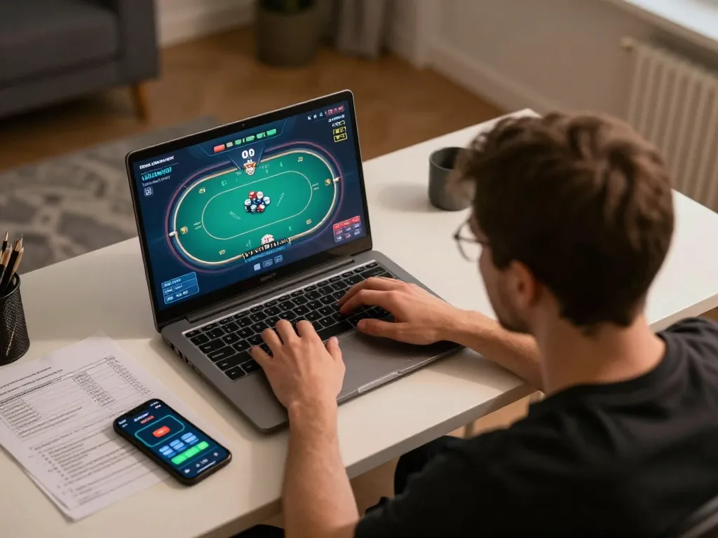 Fesselnde Online-Spielesitzung mit den parhaat pikakasinot auf einem Laptop, die Strategie und Aufregung zeigt.