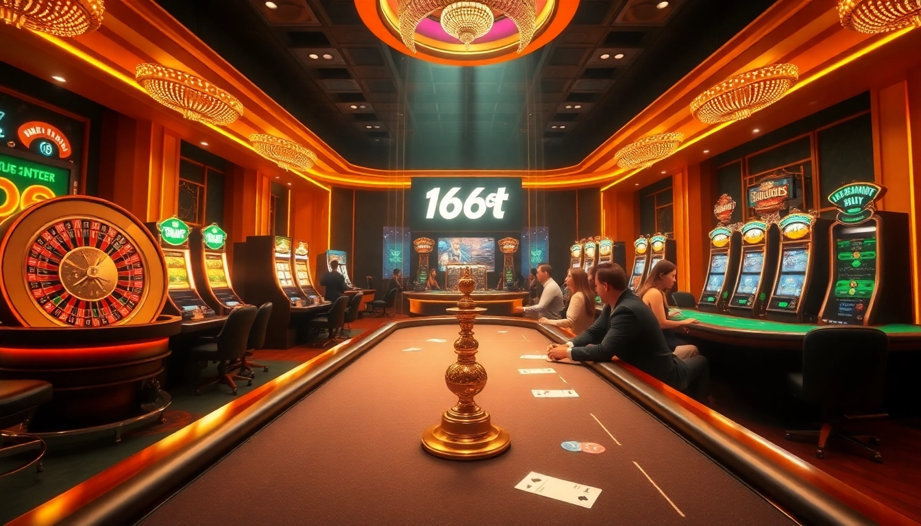 Players enjoy a thrilling game night at 166bet, surrounded by vibrant casino visuals and engaging atmosphere.