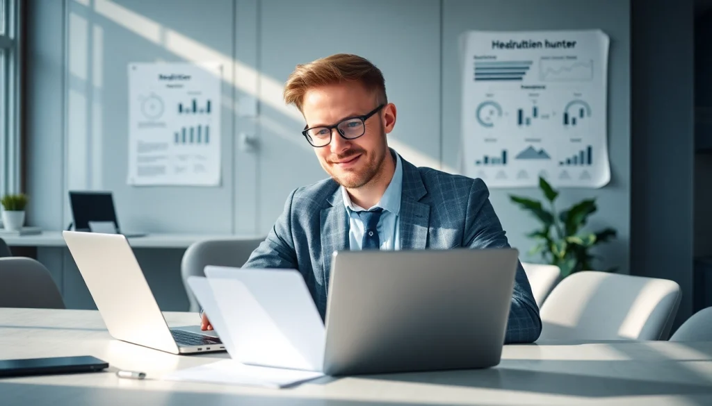 Headhunter analysiert Rekrutierungsstrategien in einem modernen Büro.